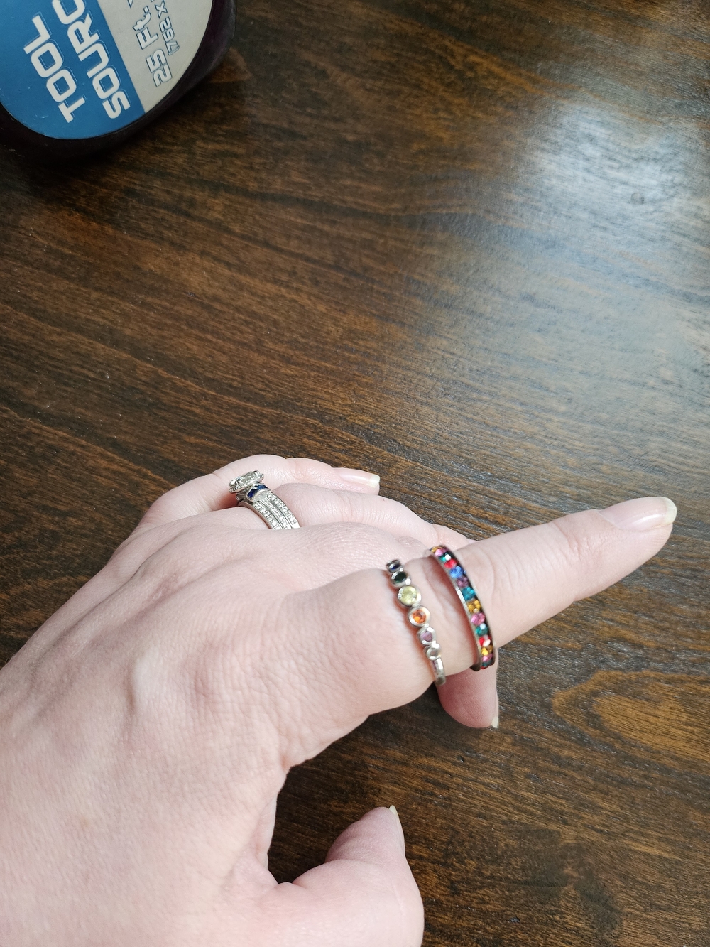 2 Multi Colored Stone Rings. Sterling Silver.